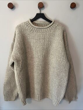 Atlantic Rancher 100% WOOL Roll Neck Fisherman Sweater Beige Men's Size XL